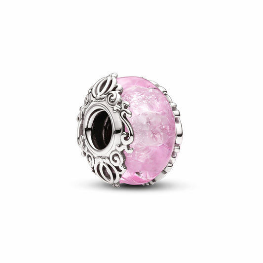 Pink Mini Murano Glass Bead Charm Hallmarked S925 Sterling Silver