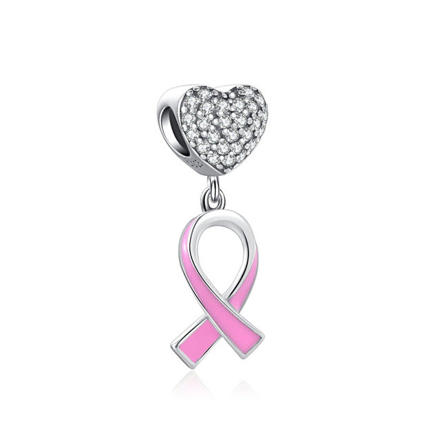 Pink Ribbon Awareness Charm Hallmarked S925 Sterling Silver