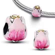 Pink Tulip Charm Hallmarked S925 Sterling Silver