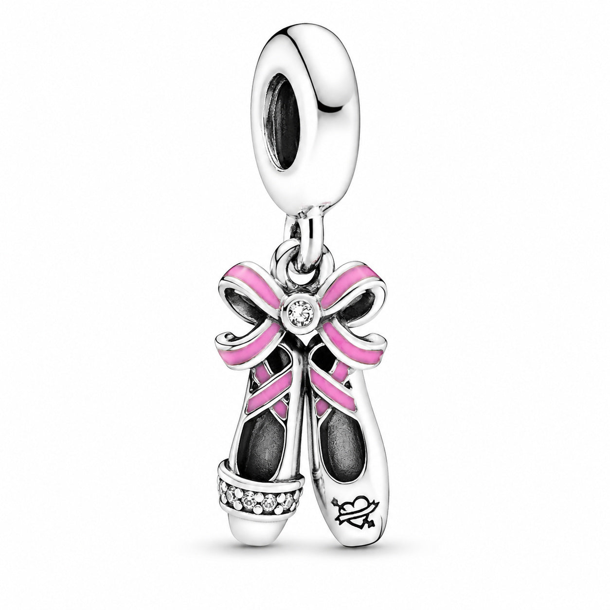 Pink Ballerina Shoes Dangle Charm Hallmarked S925 Sterling Silver