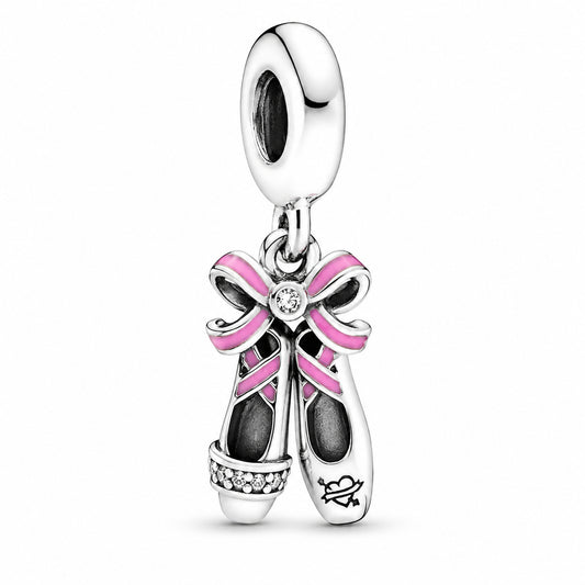 Pink Ballerina Shoes Dangle Charm Hallmarked S925 Sterling Silver