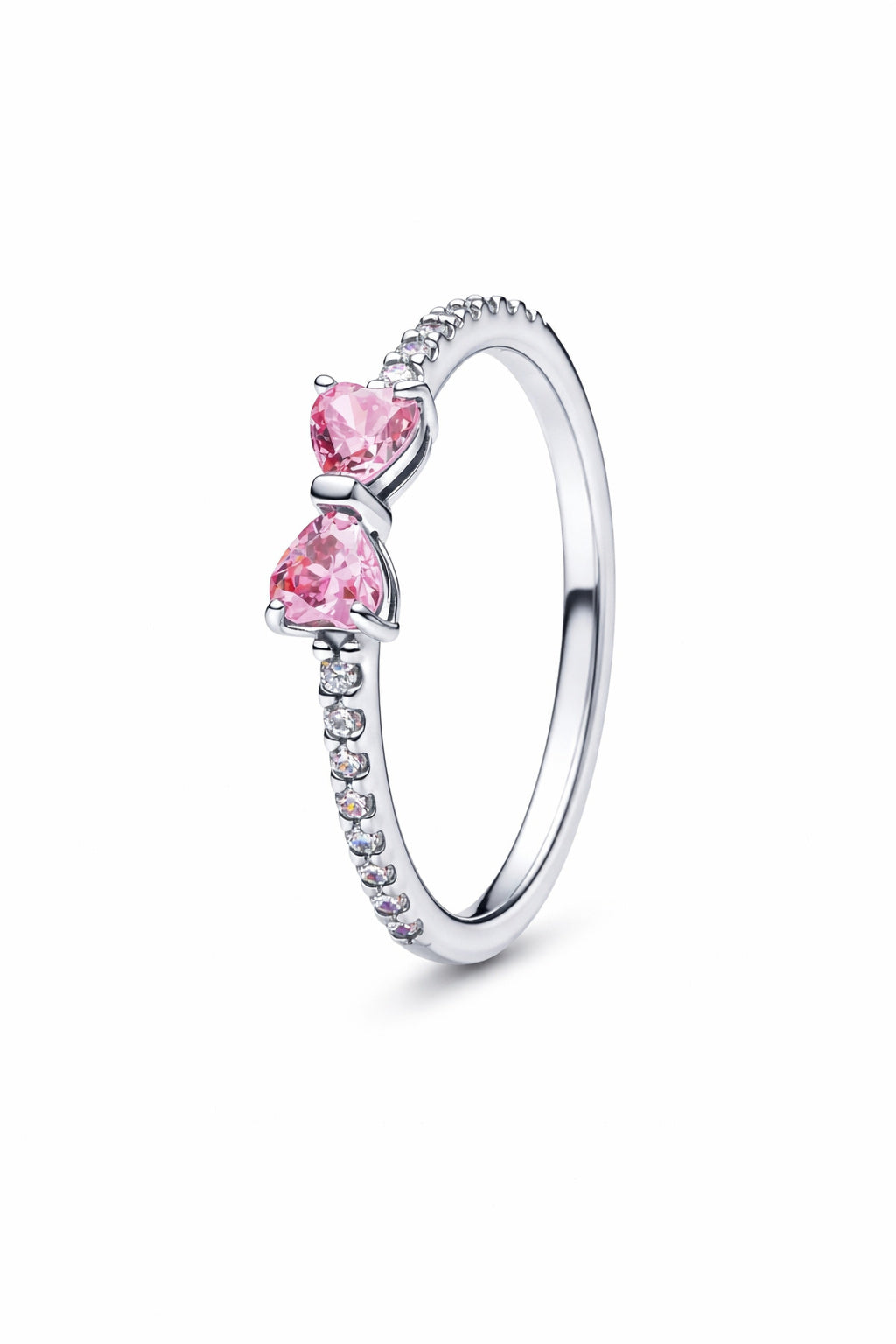 Sparkling White Radiant Bridgerton Pink Bow Ring Sterling Silver Ring