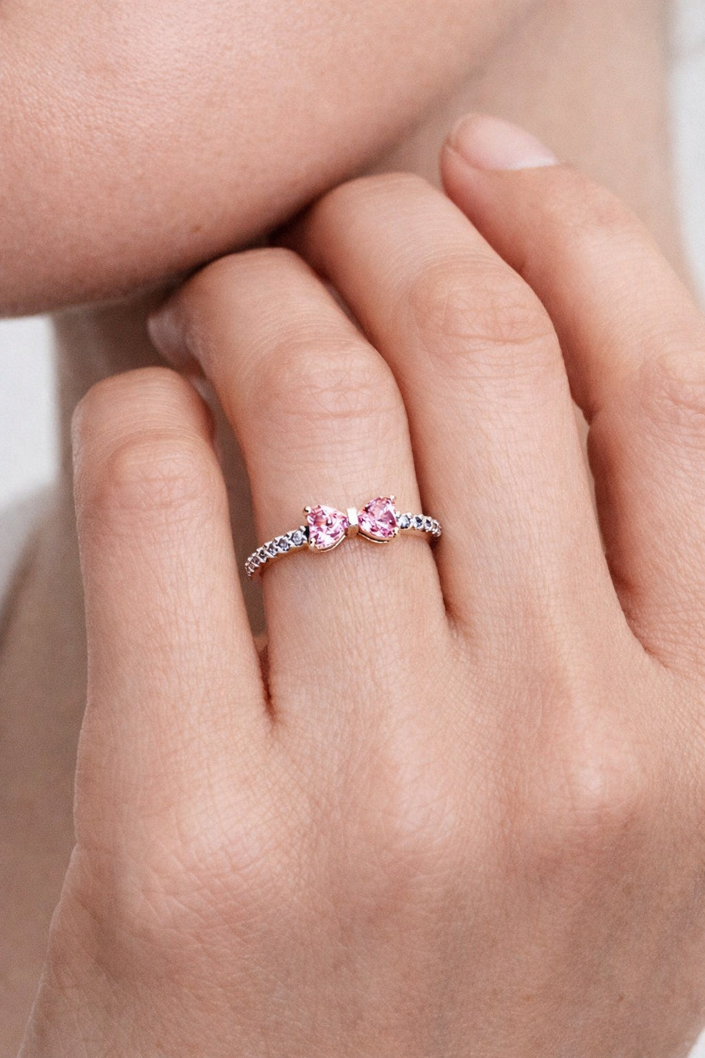 Sparkling White Radiant Bridgerton Pink Bow Ring Sterling Silver Ring