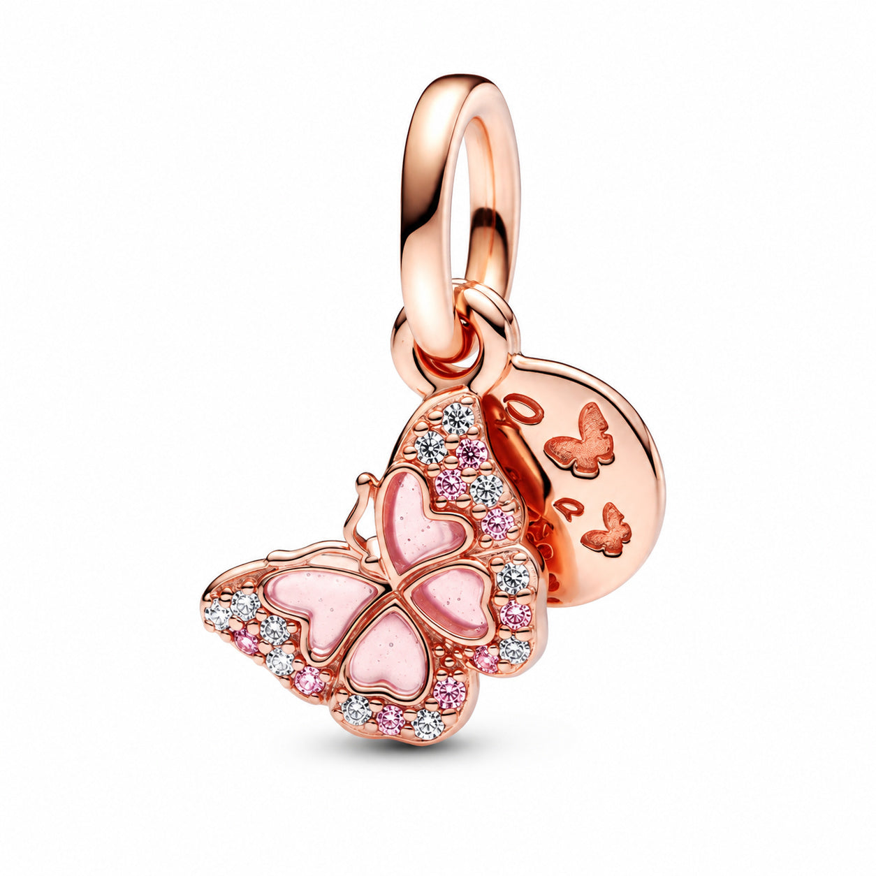 Pink Butterfly & Quote Double Dangle Charm S925 Sterling Silver