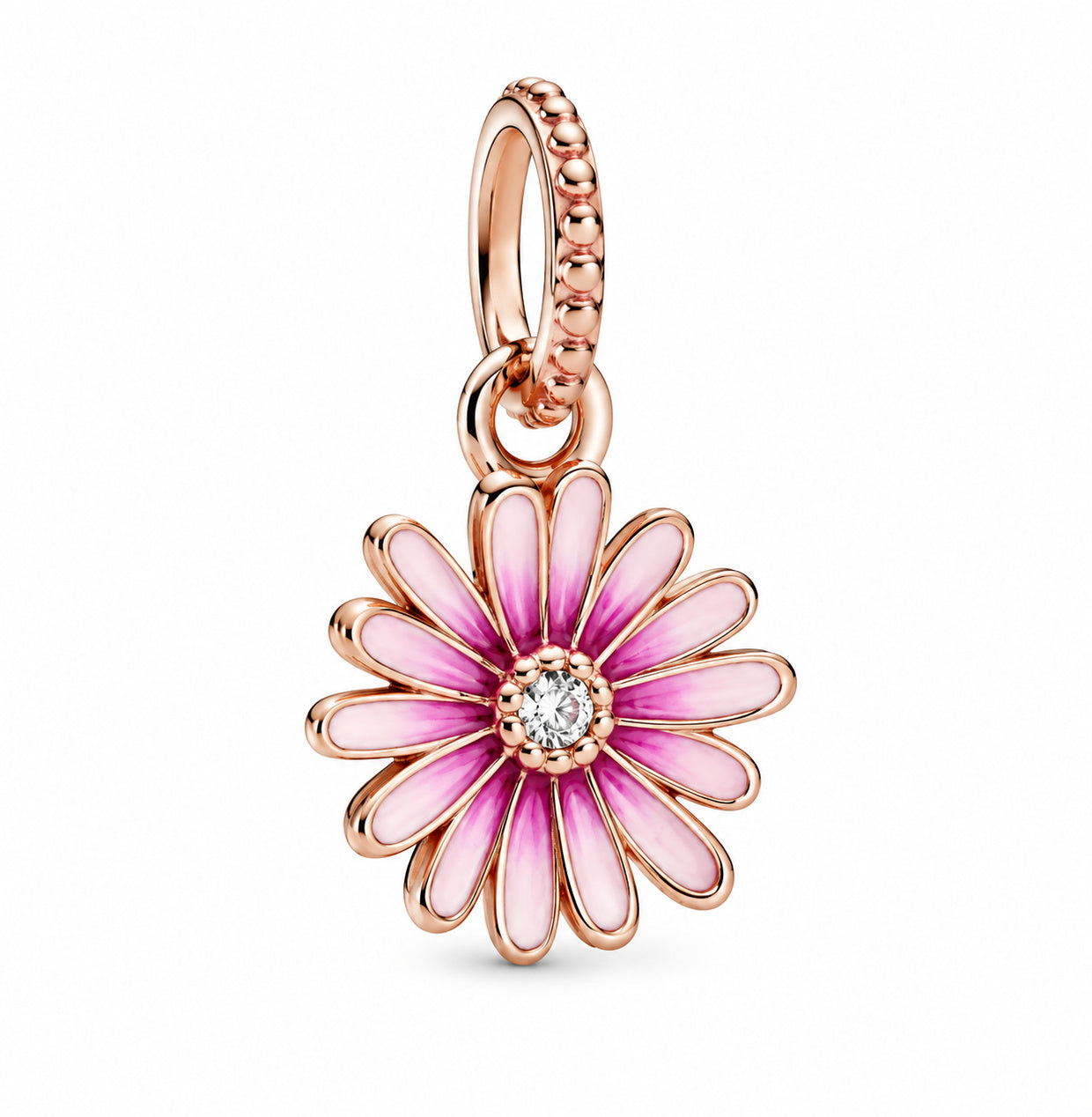 Pink Daisy Dangle Charm Hallmarked S925 Sterling Silver
