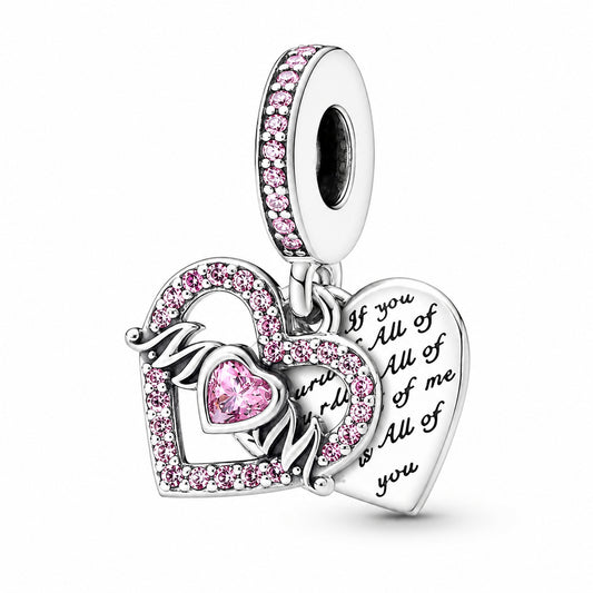 Pink Heart & Mum Dangle Charm S925 Sterling Silver