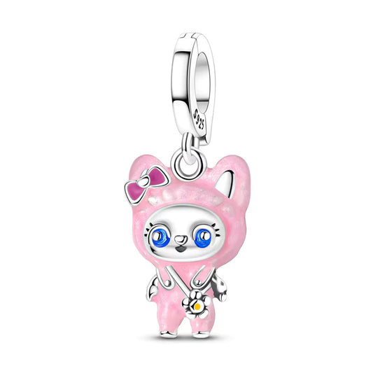 Pink Labubu Pendant Charm Hallmarked S925 Sterling Silver