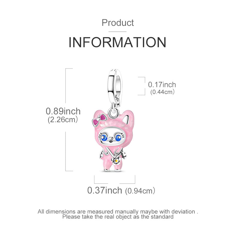 Pink Labubu Pendant Charm Hallmarked S925 Sterling Silver