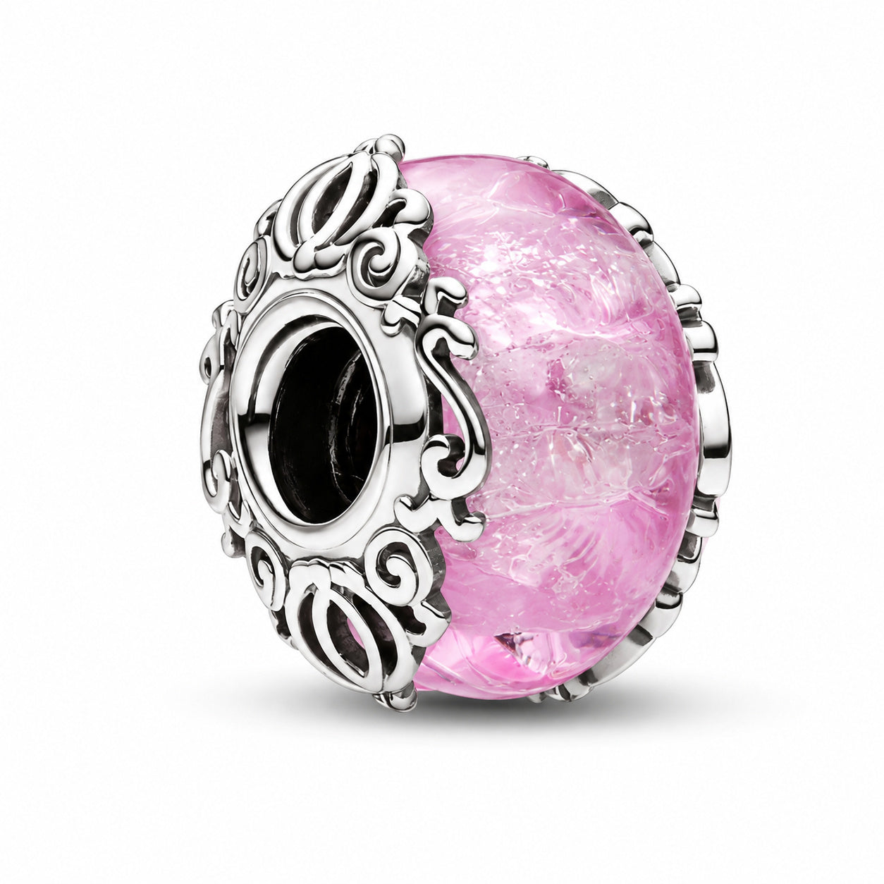 Pink Mini Murano Glass Bead Charm S925 Sterling Silver