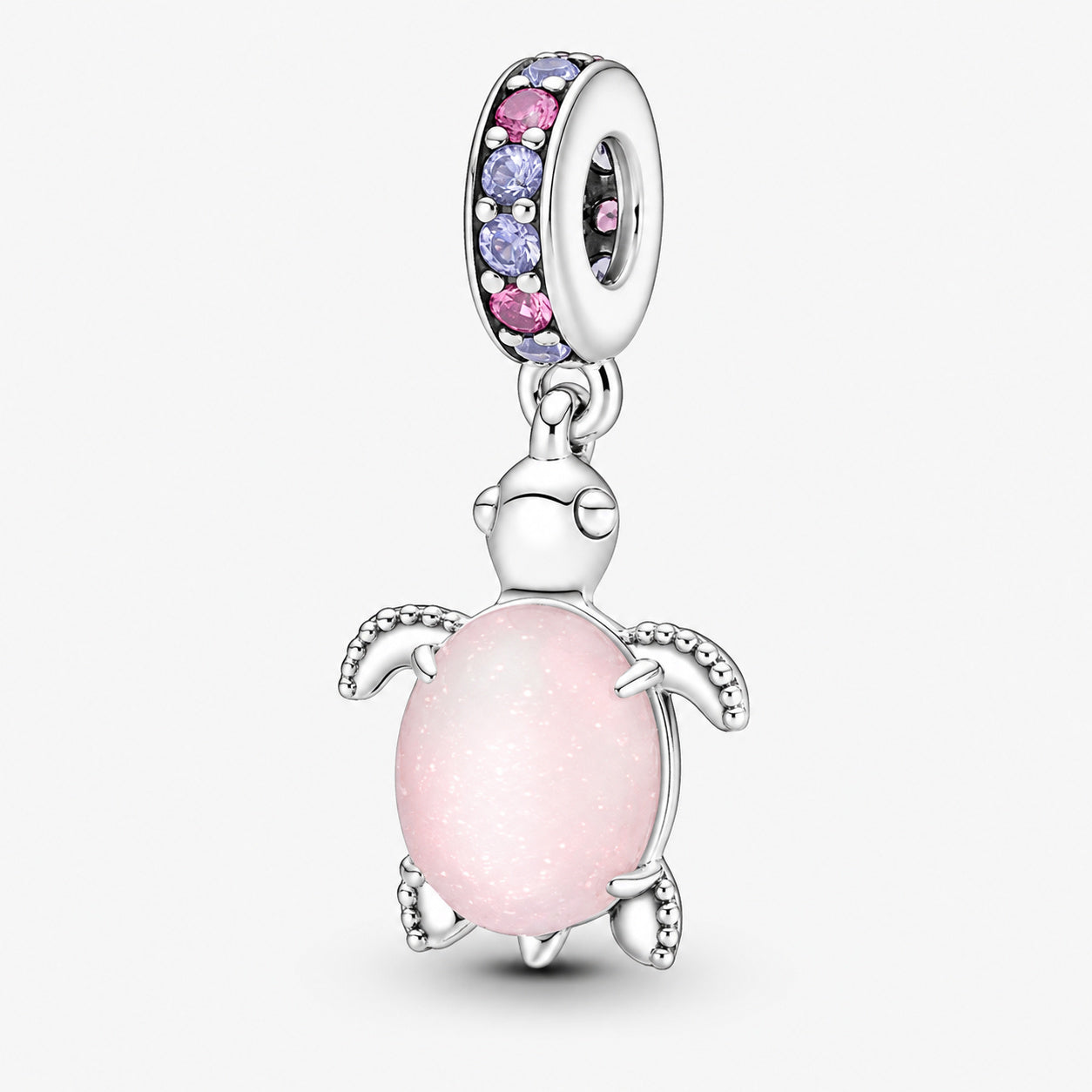 Pink Murano Turtle Dangle Charm S925 Sterling Silver