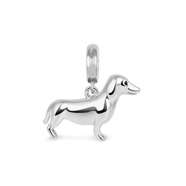 Polished Dachshund Dog Charm Hallmarked S925 Sterling Silver