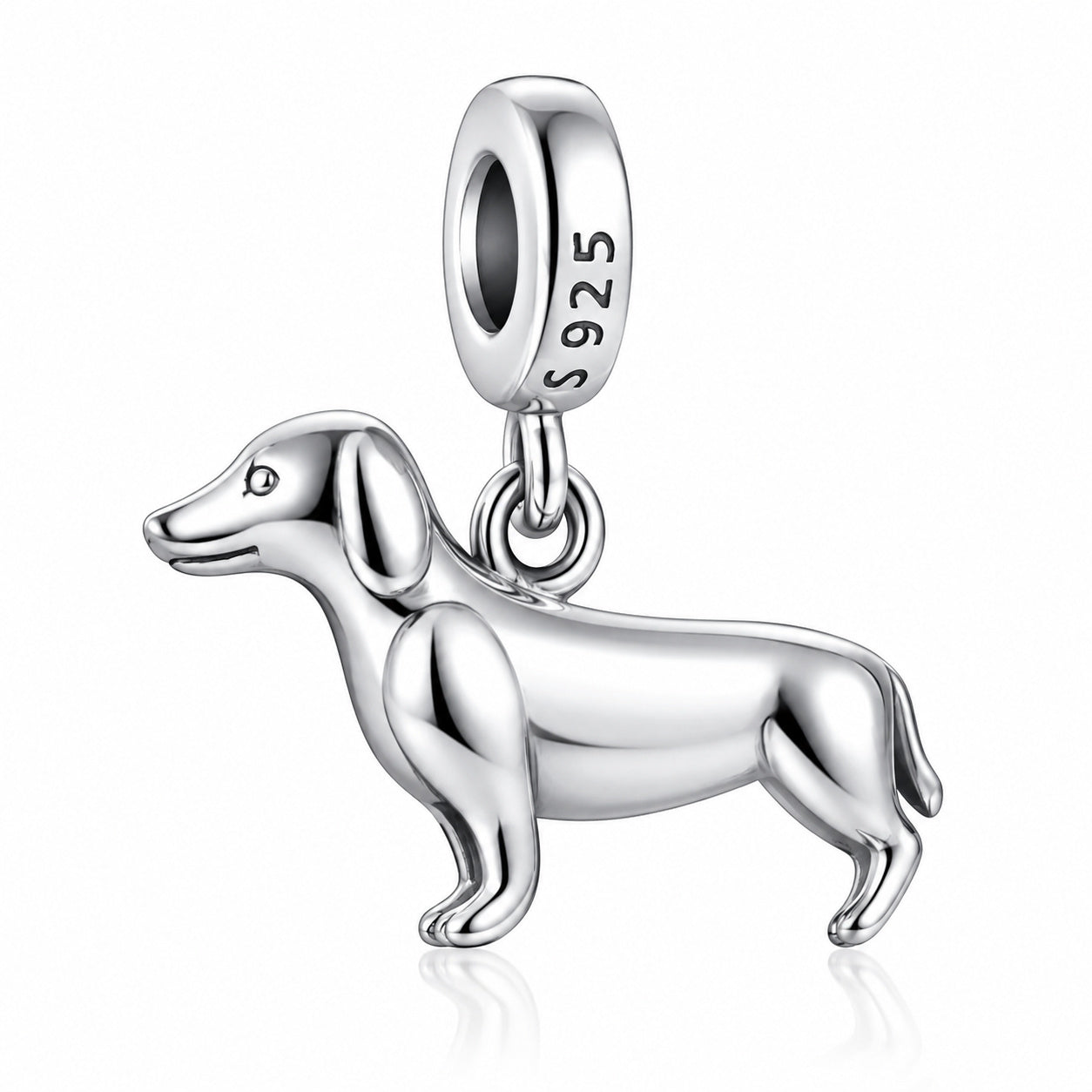 Polished Dachshund Dog Charm Hallmarked S925 Sterling Silver