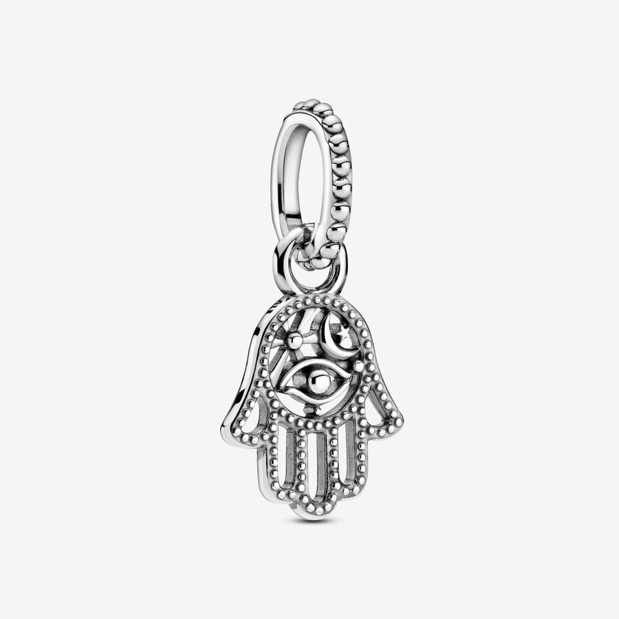 Protective Hamsa Hand Dangle Charm Hallmarked S925 Sterling Silver