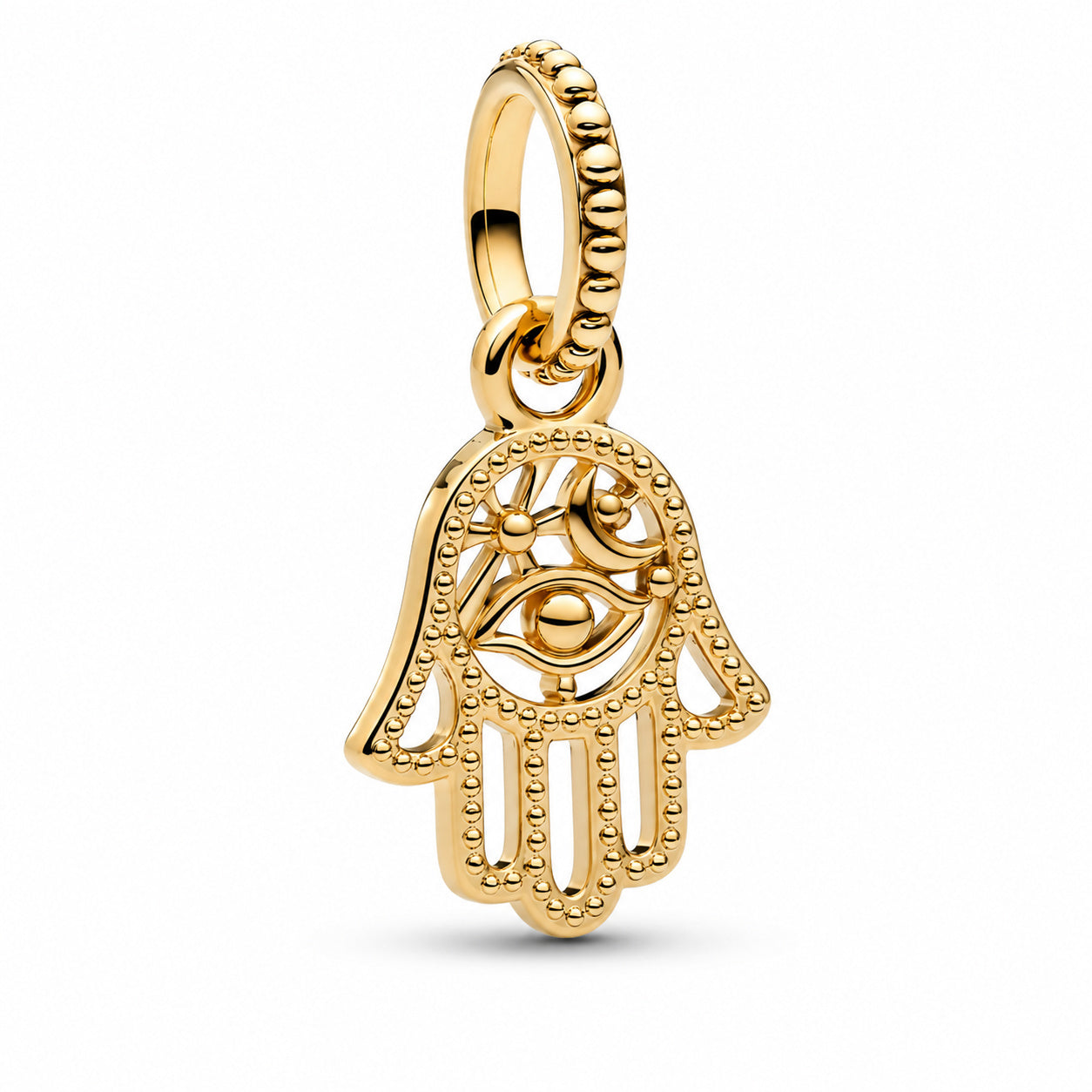 Protective Golden Hamsa Hand Dangle Charm Hallmarked S925 Sterling Silver