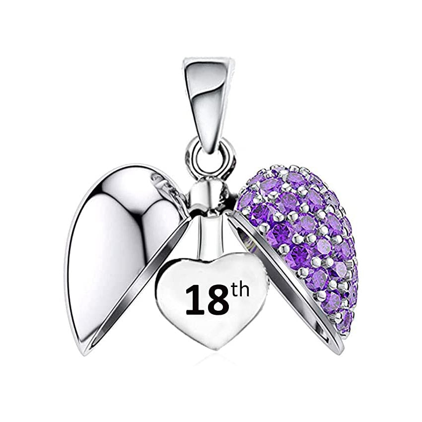 Purple Stone 18th Birthday Locket Charm Hallmarked S925 Sterling Silver