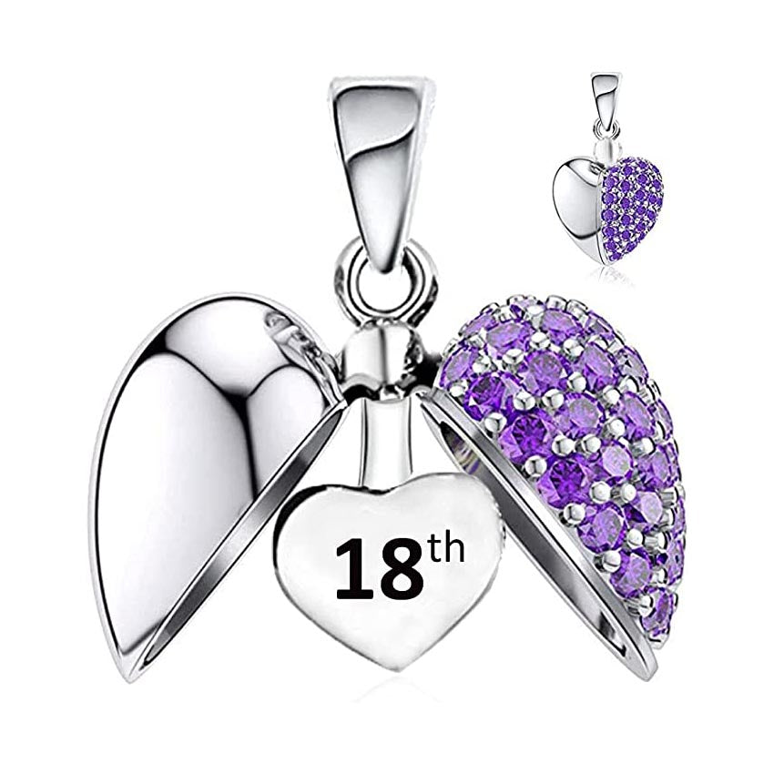 Purple Stone 18th Birthday Locket Charm Hallmarked S925 Sterling Silver