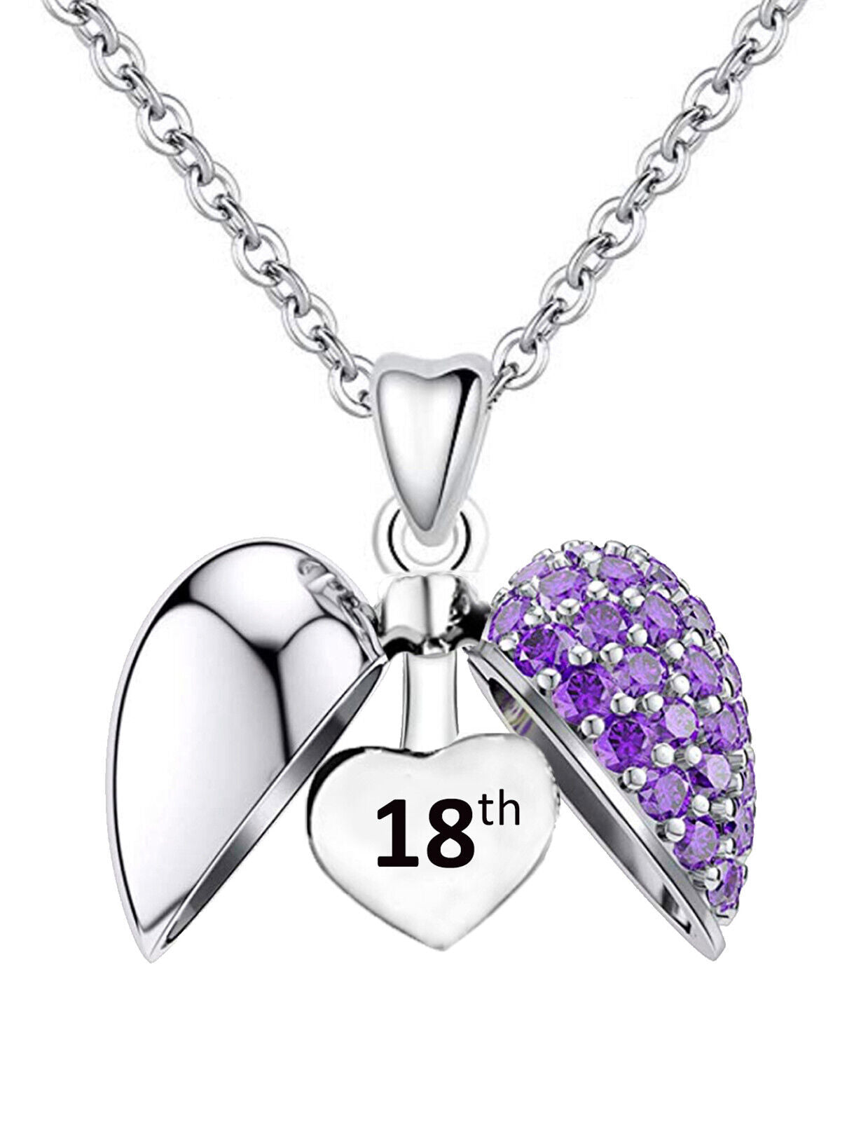 Purple Stone 18th Birthday Locket Charm Hallmarked S925 Sterling Silver