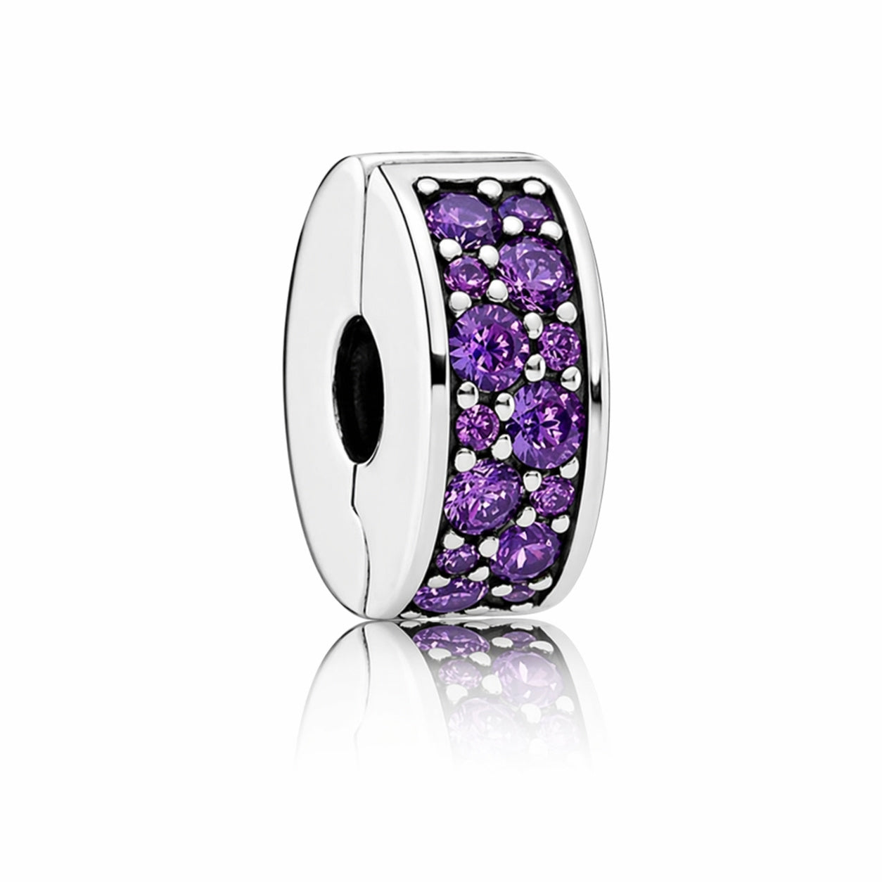 S925 Round Clip Stopper Clear Pink Blue Purple Sterling Silver Charm Collection