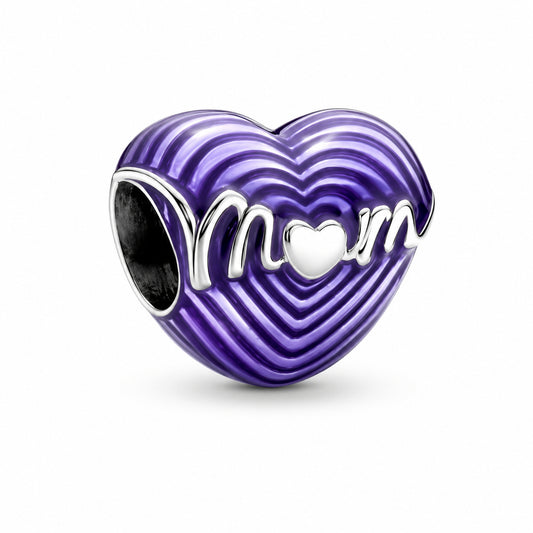 Radiating Love Mom Heart Charm Hallmarked S925 Sterling Silver