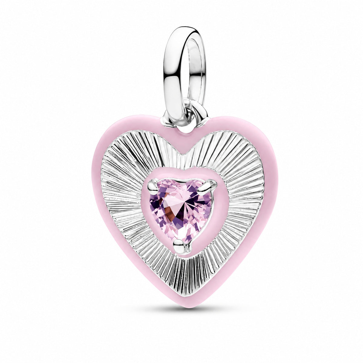 Radiating Pink Heart Medallion Charm S925 Sterling Silver