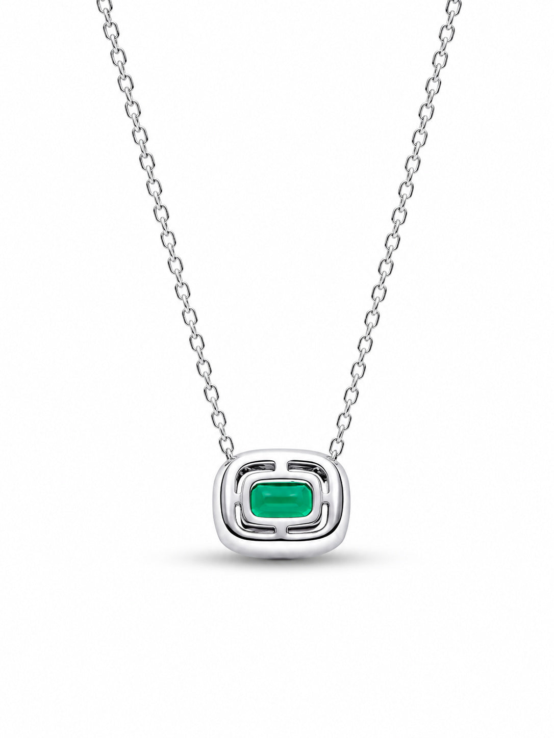 Rectangular Sparkling Green Halo Necklace Pendant Hallmarked S925 Sterling Silver