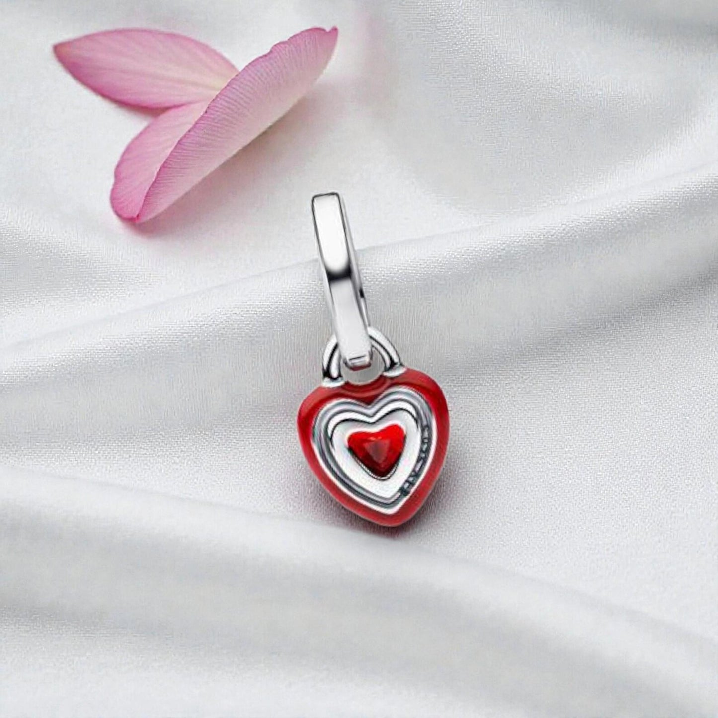 Red Chakra Heart Mini Dangle Charm Hallmarked S925 Sterling Silver
