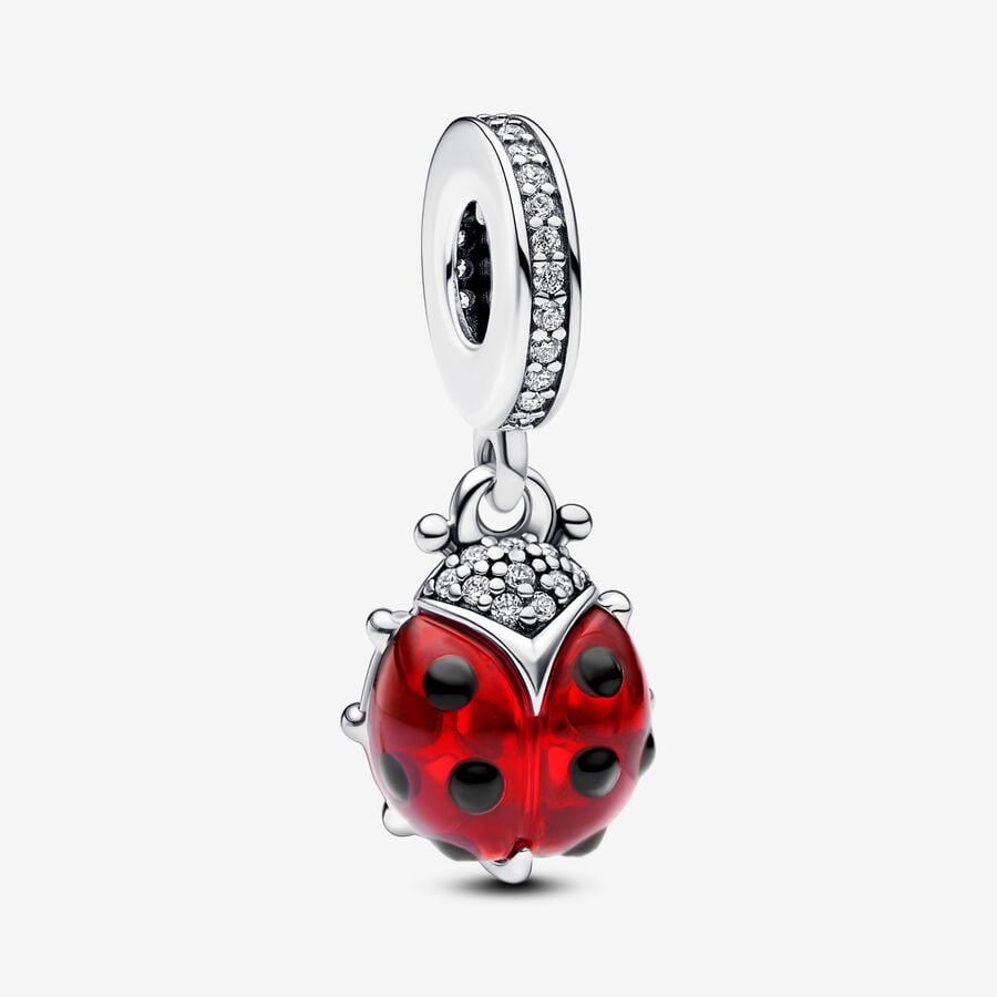 Red Ladybird Dangle Charm Hallmarked S925 Sterling Silver