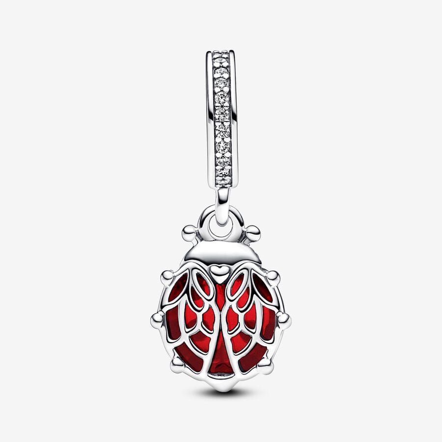 Red Ladybird Dangle Charm Hallmarked S925 Sterling Silver