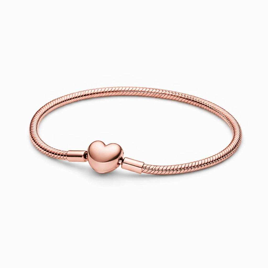 Rose Gold Heart Clasp Snake Chain Bracelet S925 sterling silver hallmarked