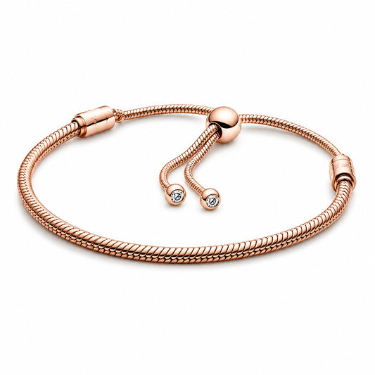 Rose Gold Moments Snake Chain Slider Bracelet Hallmarked S925 Sterling Silver