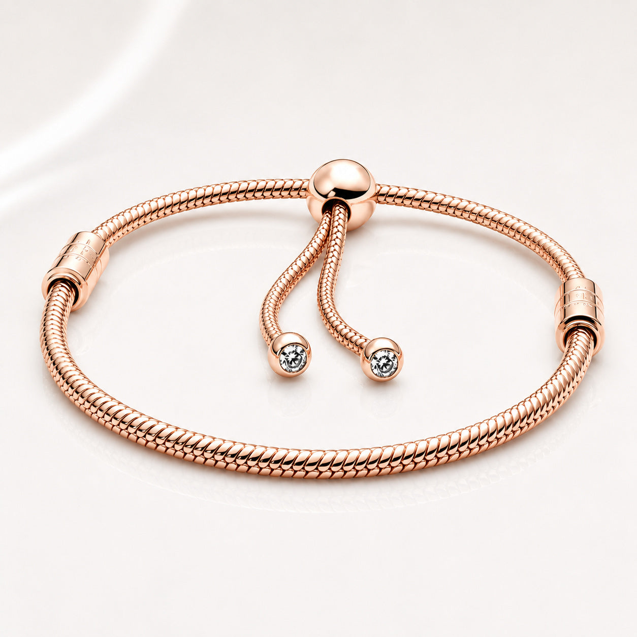 Rose Gold Adjustable Snake Chain Slider Bracelet Hallmarked S925 Sterling Silver