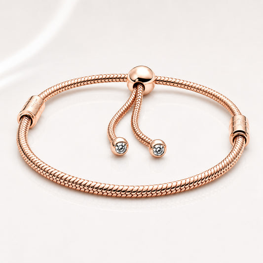 Rose Gold Adjustable Snake Chain Slider Bracelet Hallmarked S925 Sterling Silver