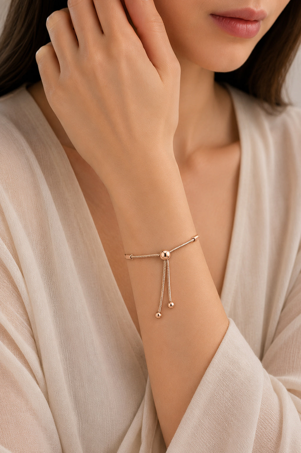Rose Gold Adjustable Snake Chain Slider Bracelet Hallmarked S925 Sterling Silver