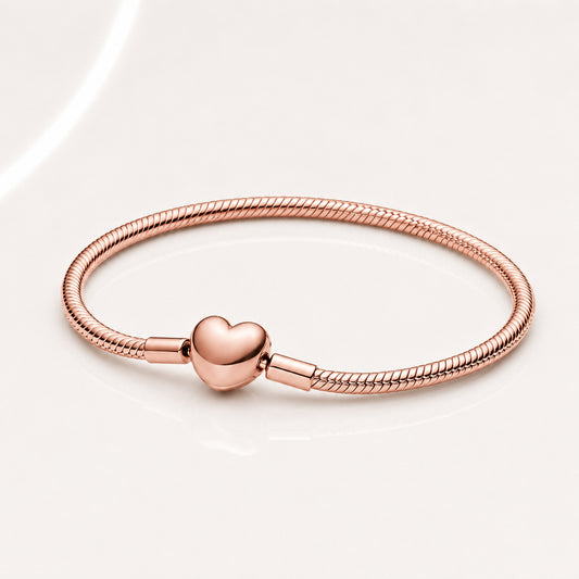 Rose Gold Heart Clasp Snake Chain Bracelet S925 sterling silver hallmarked
