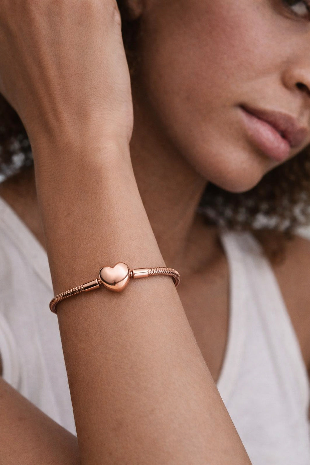 Rose Gold Heart Clasp Snake Chain Bracelet S925 sterling silver hallmarked