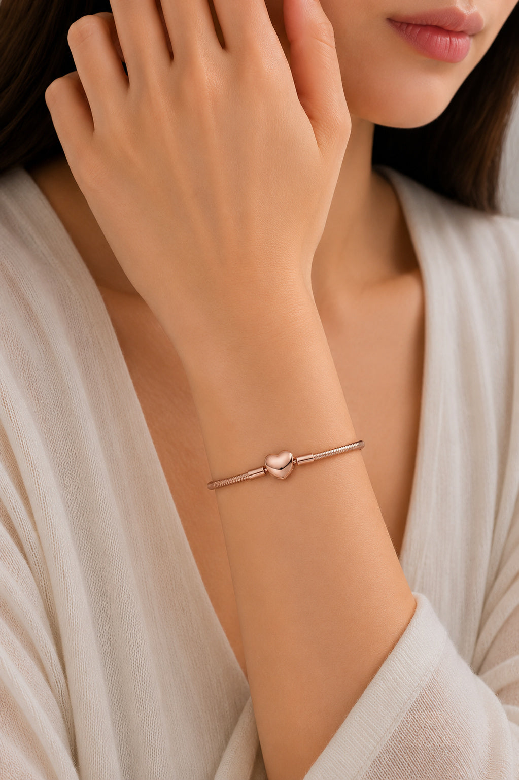 Rose Gold Heart Clasp Snake Chain Bracelet S925 sterling silver hallmarked