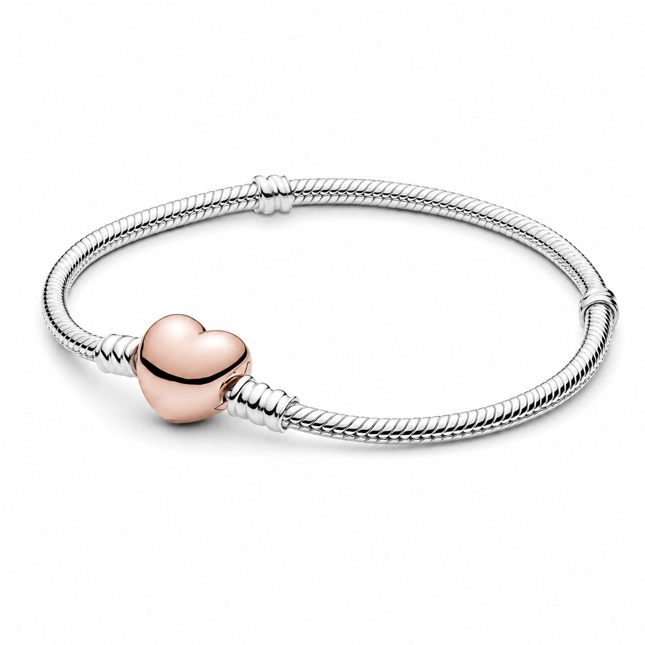 Rose Gold Heart Snake Chain Charm Bracelet