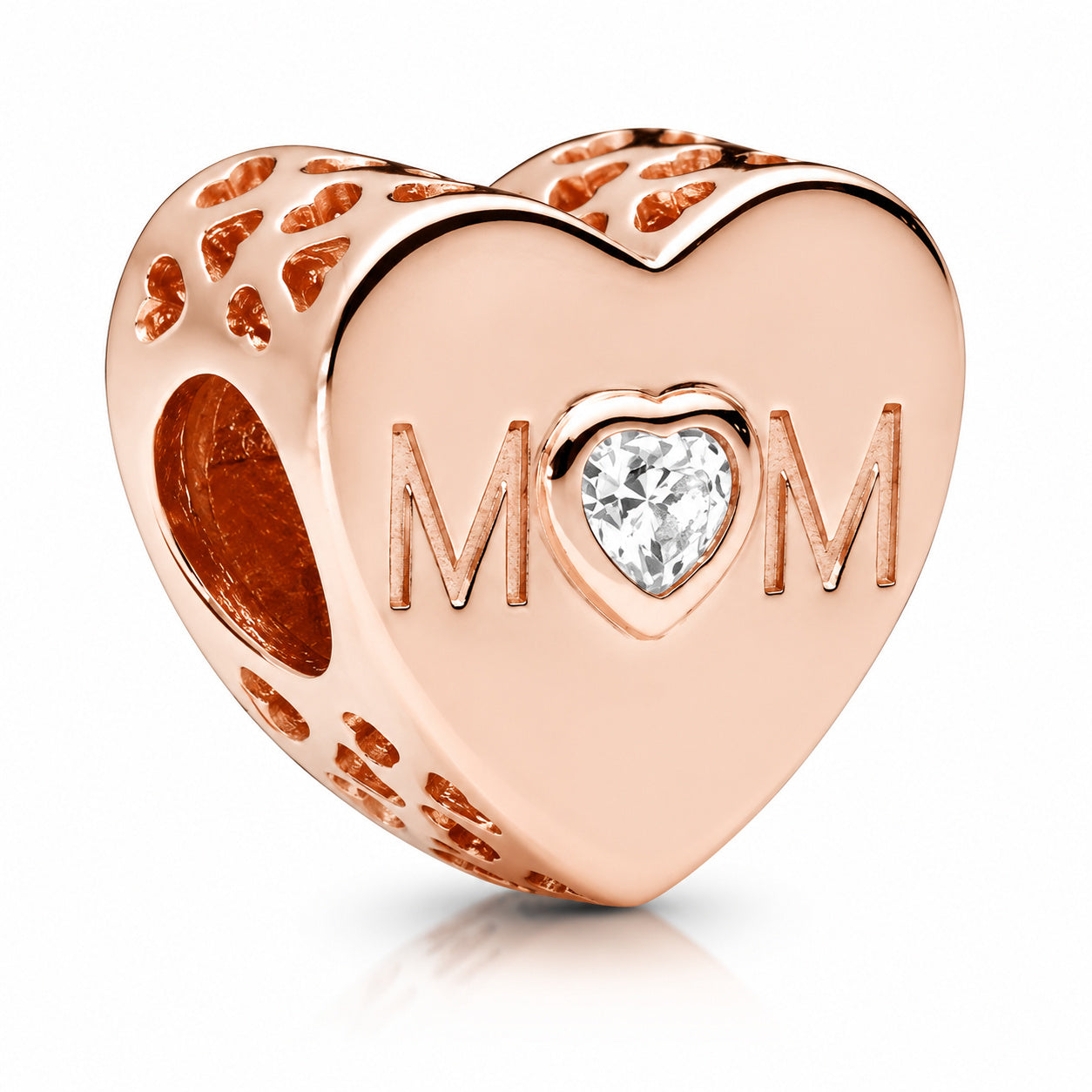 Rose Gold Mom Heart Charm Hallmarked S925 Sterling Silver