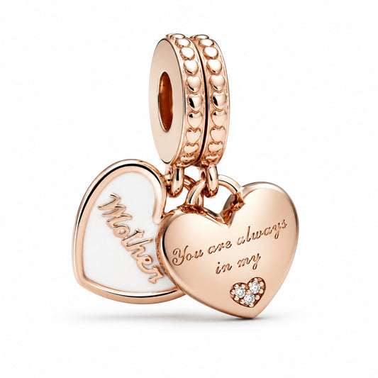 Rose Gold Mother Daughter Duo Dangle Charms Hallmarked S925 Sterling Silver