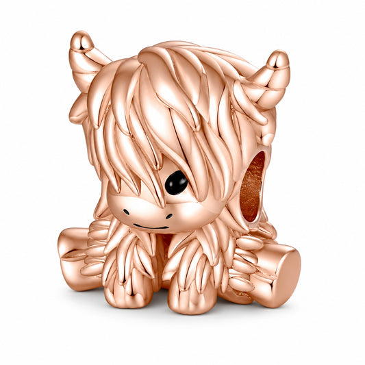 Rose Gold Scottish Highland Cow Charm Hallmarked S925 Sterling Silver