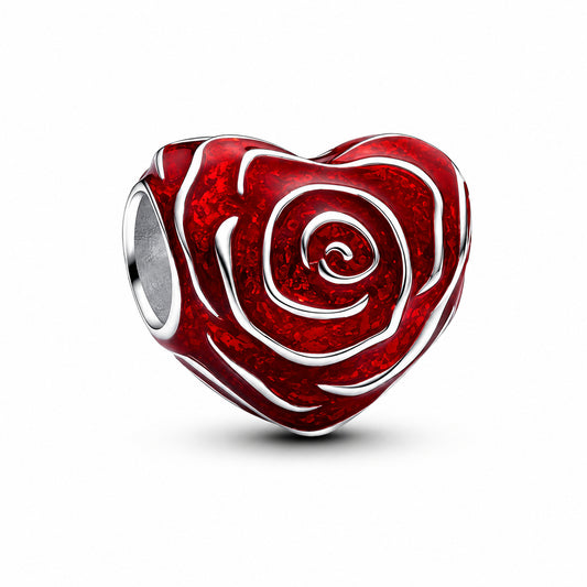 Rose Heart Charm Hallmarked S925 Sterling Silver