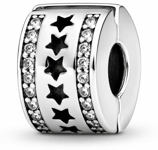 Row of Stars Clip Charm Hallmarked S925 Sterling Silver