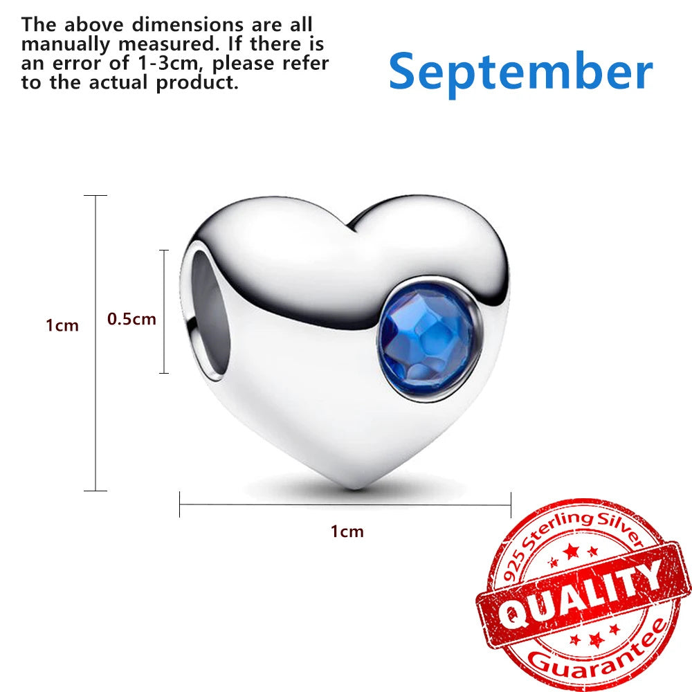Birthstone Hearts Bracelet Charm Hallmarked S925 Sterling Silver