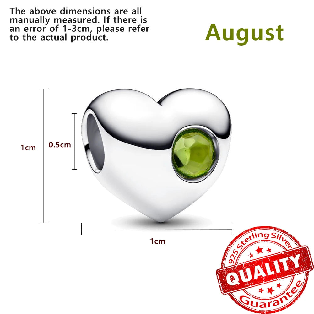 Birthstone Hearts Bracelet Charm Hallmarked S925 Sterling Silver