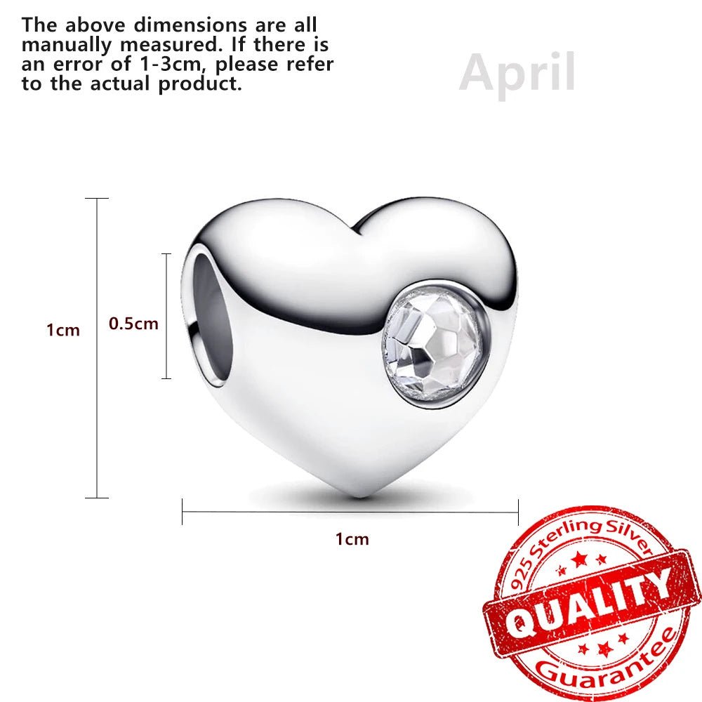 Birthstone Hearts Bracelet Charm Hallmarked S925 Sterling Silver