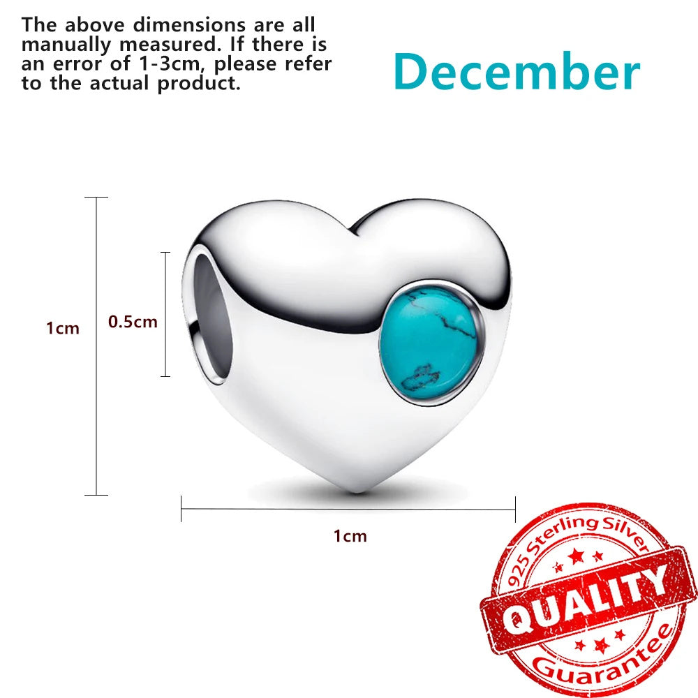 Birthstone Hearts Bracelet Charm Hallmarked S925 Sterling Silver