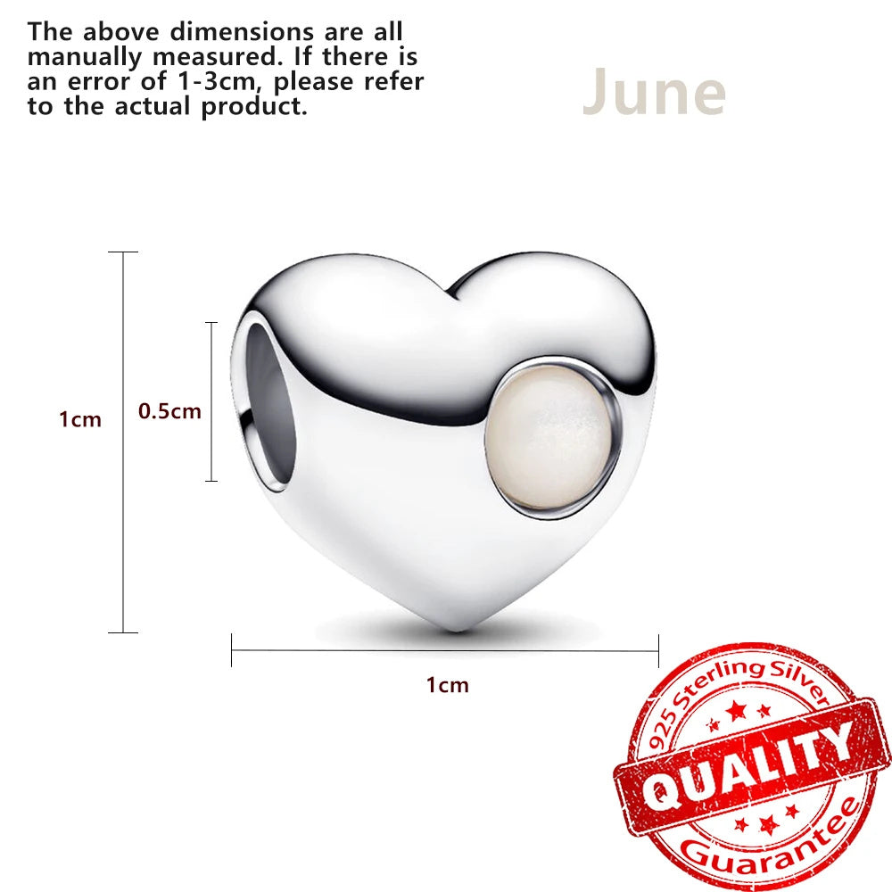 Birthstone Hearts Bracelet Charm Hallmarked S925 Sterling Silver