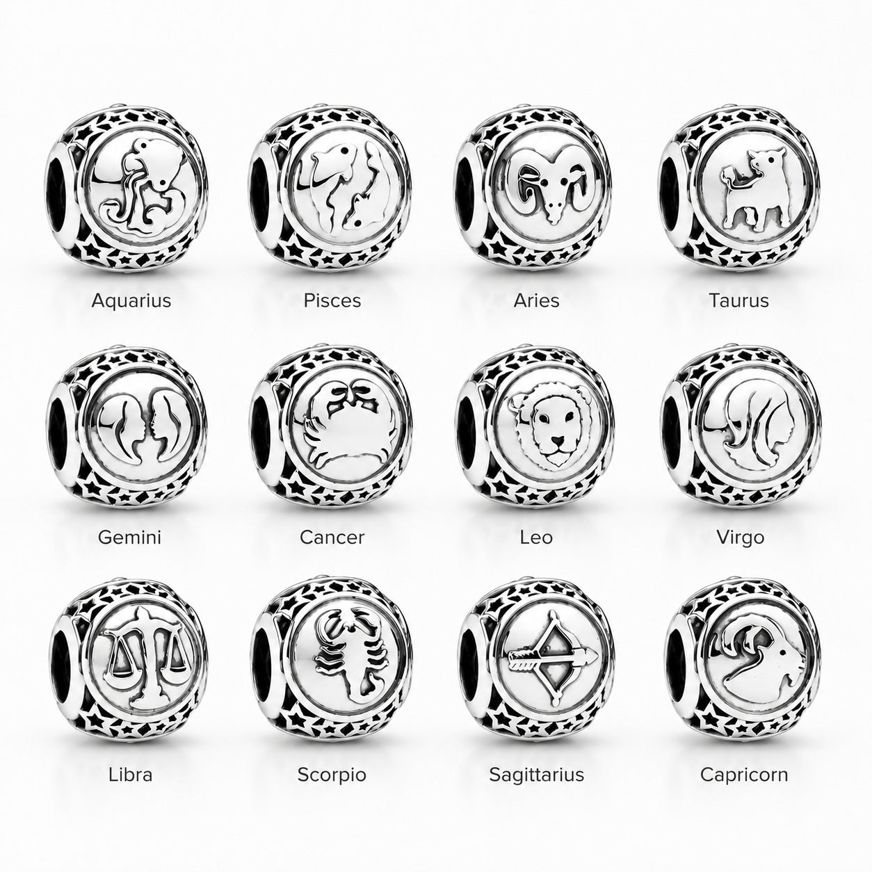Round Zodiac Sterling Silver Charm Collection