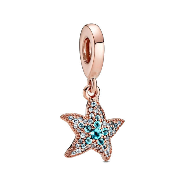 Sparkling Starfish Dangle Charm Hallmarked S925 Sterling Silver