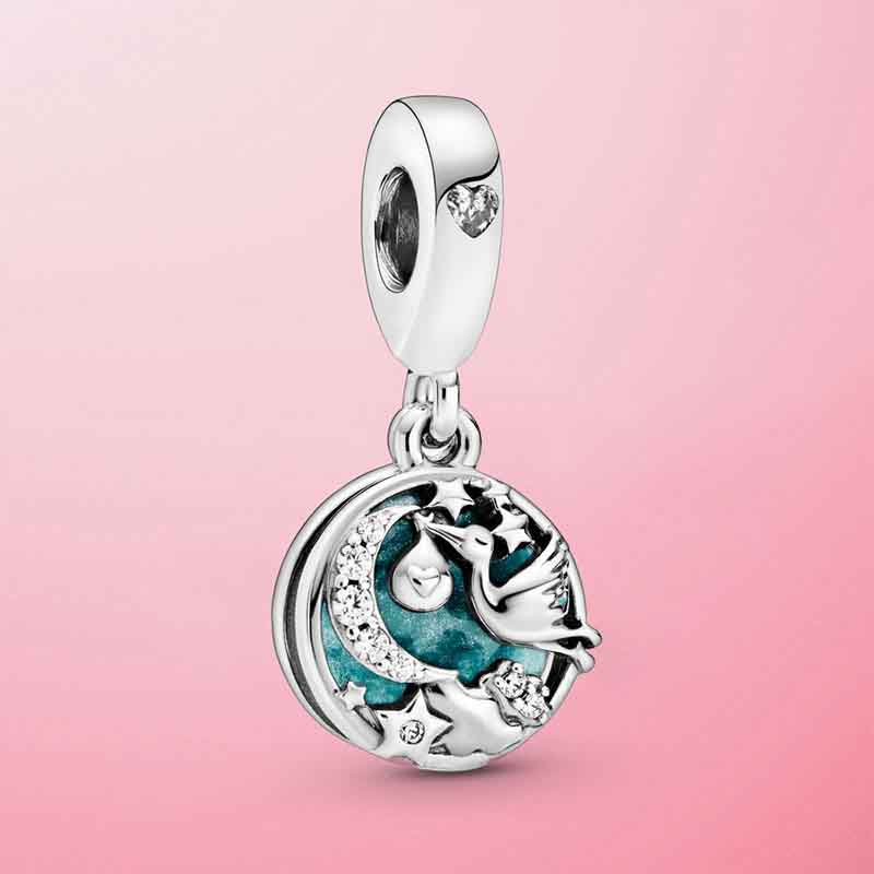 Stork Dangle Charm Hallmarked S925 Sterling Silver